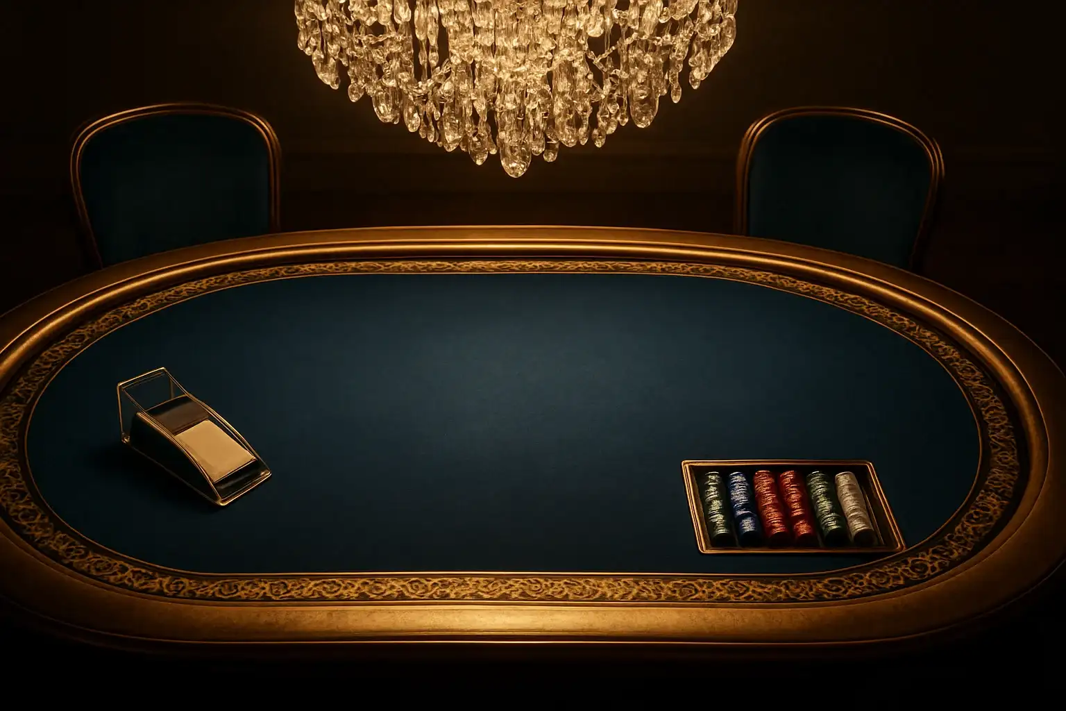 Hyperrealistic premium live baccarat studio in the Philippines with blue felt table