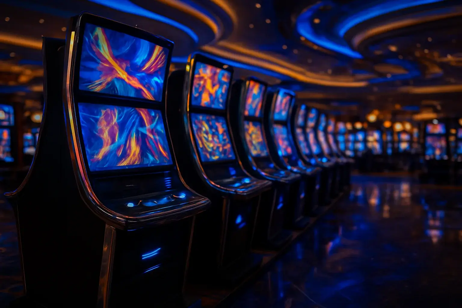 Premium Philippine casino slots floor at night inside Manila resort